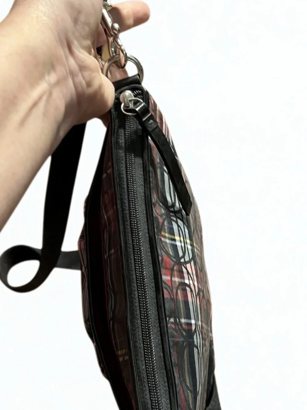 Coach Black and Red Plaid Tartan Signature Crossbody